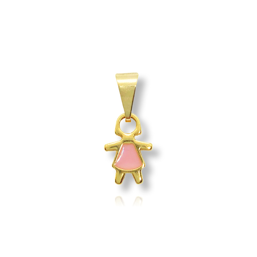 Pingente Mini Menina Esmaltado Rosa Liso Dourado